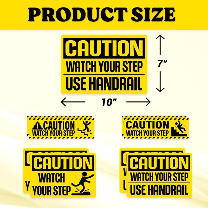RABOWA Caution Watch Your Step Warning Signs Stickers Pack 8Pcs Durable Vinyl Safety Decals for Workplace Warehouse Stairways Industrial Areas Indoor Outdoor Use Water - Image 2